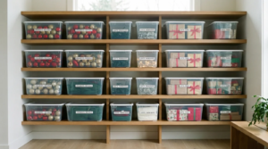 Holiday storage hacks for decorations and gifts in a Victoria home