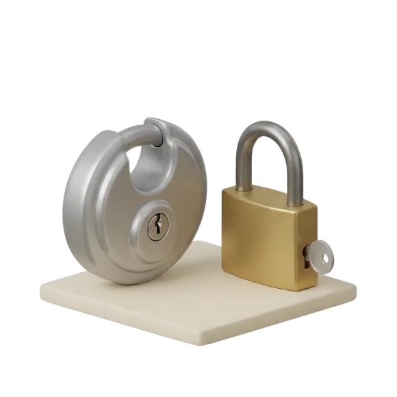 Disc lock and padlock for securing a self-storage unit.