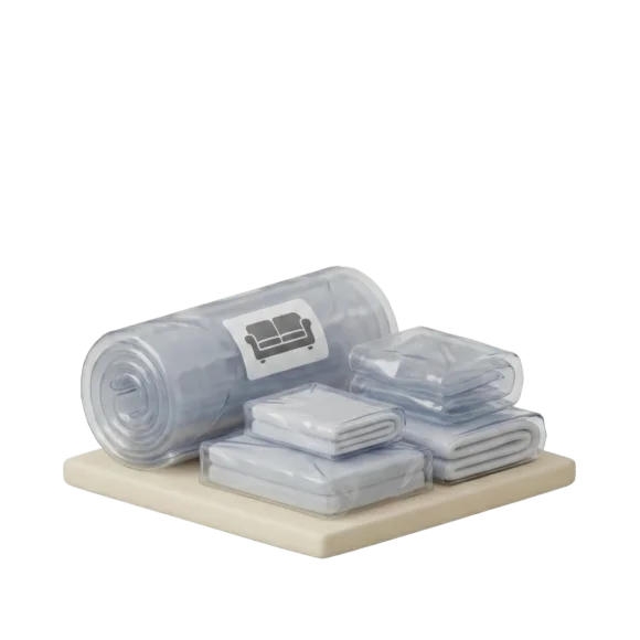 Plastic covers for protecting mattresses and furniture in storage.