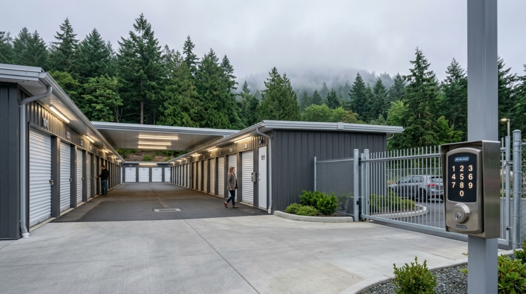 Secure gated self-storage units in Victoria with keypad entry and drive-up access.