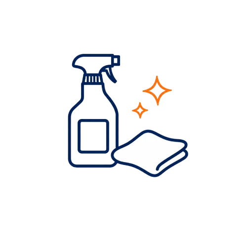 Cleaning supplies used to clean and dry belongings before self storage
