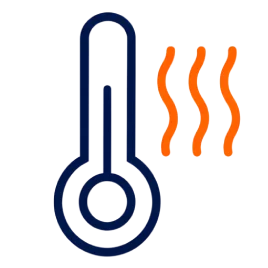 Heated storage temperature control icon with thermometer and heat waves